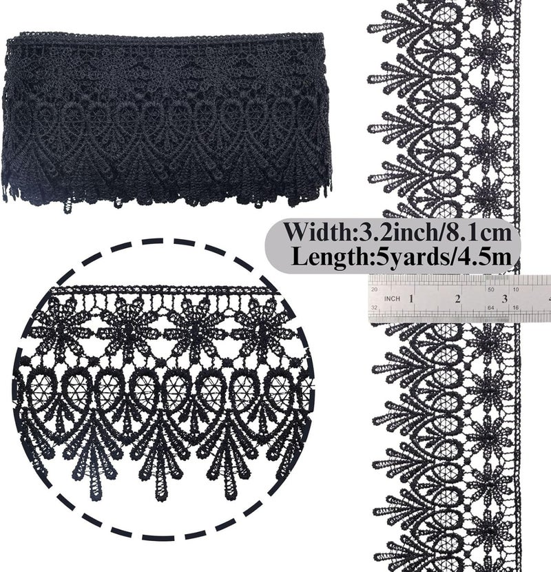 GXTIZAS Black Lace Trim 5 Yards Wide Venise Lace Ribbon Embroidered Edge Trim for Sewing Crafts Pillow Case - Image 2
